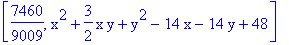 [7460/9009, x^2+3/2*x*y+y^2-14*x-14*y+48]